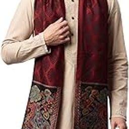 Men's Woven Design Modal Jamawar Stole_IST1412_Black-image-4