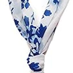 Fine Georgette Ombre Scarf for Women Lightweight Fashion Scarves in Print Floral Pattern (White and Navy Blue)-image-85