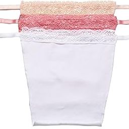 Women's Cotton Clip on Mock Lace Camisole Deep Neck Cover Miracle Cami. Set of 3. White, Pink and Peach-picture-21
