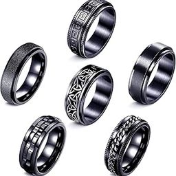 Fidget Rings for Anxiety 6pcs Stainless Steel Rings for Men Fidget Ring Black Anxiety Spinner Ring Set for Women Men-43