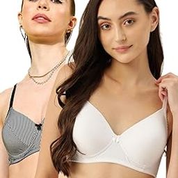 Women Lightly Padded Non Wired T-Shirt Bras | Full Coverage Bra | Adjustable Straps | Everyday Bra (Pack of 2)-image-3