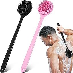 Sunnyray 2 Pack Scrubber Anti Slip for Shower, 15 Inch Soft Silicone Bath Body Brush Back Scrubber with Long Handle, Improved Skin Health Can Produce Foam for Men and Women (Pink,Black)-20