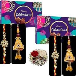 Saugat Traders Rakhi Combo Set of 2 for Beloved Brother and Bhabhi with Chocolate Gift Box - Traditional Brother Rakhi and Designer Lumba Rakhi for Bhabhi with Roli Chawal Chopra-image-67
