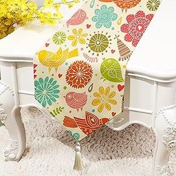 BRICK HOME Floral Printed Poly Cotton 4 Seater Table Runner and Bed Runner (13 x 60 Inches with Tassel)-26