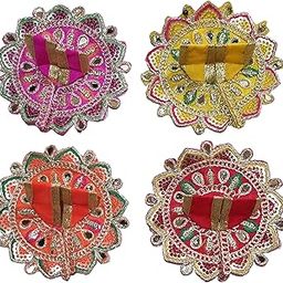 Poshakein Laddu Gopal Dress (Size 0 for 2 inch Idol) | Fancy Poshak with Handwork for Kanha Ji, Thakur Ji, Balgopal | Deity Dress for Janmashtmi & Daily Use | Combo of 4 poshak | Design 9-18
