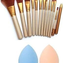SUNISA Brown Soft Bristles Makeup Brushes Set of 12 with 2 Multicolour Beauty Blender Makeup Sponge - (Pack of 14)-7