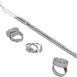 rapid Alloy Metal Toe Ring/Band & Anklet Combo for Women, Payal and Bichiya Combo, Silver Polish-picture-43