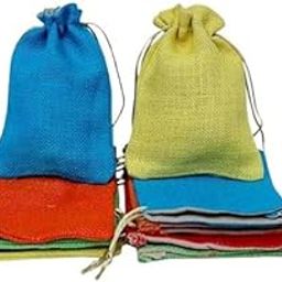 VerdantVibes Premium Jute Potli Bags, 7x5 Inches | Natural Jute | Multi-Color Reusable Potli Bags | Eco-Friendly, Biodegradable, Perfect for Small Gifts, Weddings & Parties | Pack Of 1-32