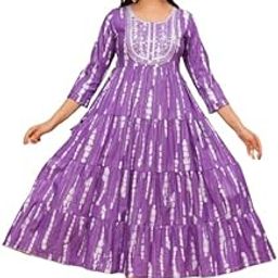 Trending & Pretty Long Purple Gown with Beautiful Front Mirror Embroidery and Floral Print for Women's and Girls-image-20