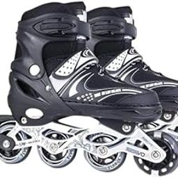 Helistr Inline Skating Shoes for Men/Women |Comfortable & Durable, Adjustable Fit, Ideal for Beginner & Kids Skates | LED PU Wheel Skating Shoe| RollerSkates in-line Skates - Size 8-10 UK (Black)-6