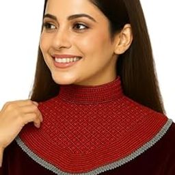 Women’s Red Pearl Embroidered Poncho Cape | Elegant Neck Accessory for Sarees & Blouses | Red Capelet-picture-14