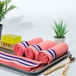 NAUTICA Super Soft Zero Twist 100% Cotton Towel -4pc Face Towel (Vintage Crew Stripe) solid-coral-500 GSM-image-1