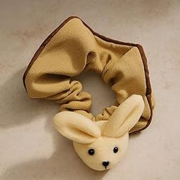 Colorsberry Plush Bunny Hair Scrunchie, For Women & Girls, Multicolor, Trending & Decorative Hair Accessory, Pack of 1 (Cream & Brown)-image-29