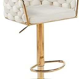 Creative Tufted Bar Stool with Gold Frame, Adjustable Height, Grey Velvet Upholstery, Modern Design | (Pack of 1) (1, White)-image-1