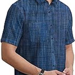 Men's Khadi Cotton Half Sleeves Striped Casual Shirt | Lightweight Casual Summer Wear-image-65