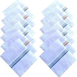 KATYA Men's Premium Pure Cotton Handkerchiefs – Soft and Absorbent White Hankies with Multicoloured Striped Borders-image-54