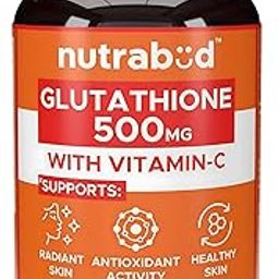 Nutrabud Glutathione Tablets 500mg with Vitamin-C - 30 Veg Capsules - Supports Radiant Skin Glow for Women, Men (30 Count (Pack of 1), Unflavoured)-image-1