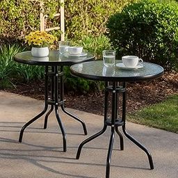 Outdoor Bistro Tables Set of 2, Round Glass Top, Black Metal Frame, Garden Patio Cafe Style (Pack of 2)-20