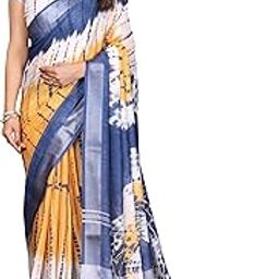 White Royal Blue Cotton Linen Digital Printed Saree with Blouse Piece – 5.5 Meter Saree and 0.8 Meter Blouse-image-92