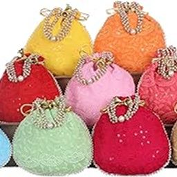 Sainik's Rajasthani Style Royal Clutch Silk Batwa Bag, Royal Silk Clutch Bag and Wristlet Set with Zari Embroidery, Gift bag, returnt gift potli-16