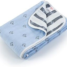 LuvLap 100% Muslin Cotton 6 Layered Reversible Baby Quilt Cum Wrapper Blanket - Blue Anchor-picture-19