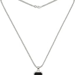 university trendz Unisex Silver-Plated Black Stone Square Pendant Necklace - Long Chain Drop Design for Men & Women-picture-22