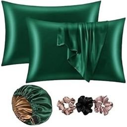 MX TAB Silk Bonnet for Hair with 3 Satin Scrunchies, Satin Bonnet for Curly Hair with 2 Pack Pillow Covers, Adjustable Hair Bonnet, Best Gift Combo Pack (Green)-image-78