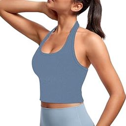 Women's Solid Backless Ribbed Knit Halter Neck Top | Slim Fit Sleeveless Strappy Cami Top Blouse for Girls L940-image-67