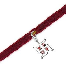 Jewellery 925 Pure 925 Sterling Silver Svasti Charm Pendant with Simplicity Moli Cortton Rakhi Bracelet with for Men and Women (Raksha Bandhan Rakhi for Brother with Roli Chawal)-54