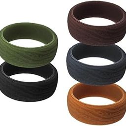 5-Pack Mens Bark Texture Silicone Wedding Bands Rings 8.7Mm Wide Size 9 | Fashion Jewelry | Rings-image-16