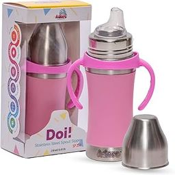 Adore DOI Stainless Steel Sipper Bottle with Handle -Silicone Sleeve Sipper for Kids-Shatterproof Kids Sipper-Medical Grade Silicone Spout Sipper for Baby & Toddlers-250 ml(Pink)-image-60