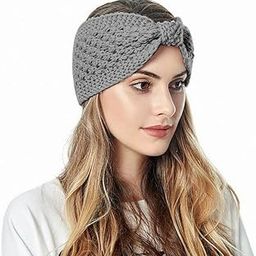 Winter Women Bow Knot Headband Knitted Woolen Head Wrap for Kids Girls Turban Crochet Chunky Cable Hair Band Accessories Ear Warmer (Grey, Freesize)-image-71