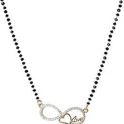 meira jewellery Rose Gold Plated Mangalsutra for Women Stylish Traditional Wedding & Festive Jewellery with Black Beads Chain and Designer Pendant for Special Functions, Parties & Ethnic Occasions-picture-5