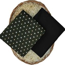 Bottle Green Digital Printed 100% Pure Cotton Shirt Fabric With Black Slightly Stretchable Pant Fabric Combo - Unstitched-image-73