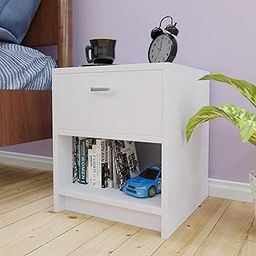 VIKI Bedside Table(Frosty white, Engineered wood, Suede finish) PUVIK-25