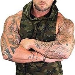 Hotbutton Bodybuilding Stringer Hoodie Tank Tops for Men - Gym Vest Printed Top Stringers Pack-image-8
