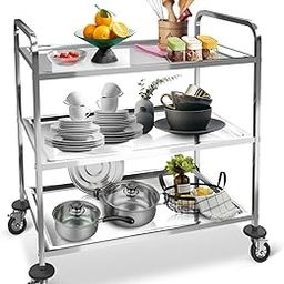 Indian Decor 26701 Stainless Steel Cart 3 Tier, Utility Cart on Wheels, Kitchen Storage Cart, Service Carts for Restaurants, Kitchens, Warehouses, Hotels Commercial Use, 29.5" L *15.7" W *32.6" H.-image-77