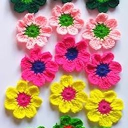 Crochet Flower | Handmade Crochet Flower Multicolor 6 cm Width | Combo of 15 | 5 Colours | Handmade by Zealza (Yellow)-3
