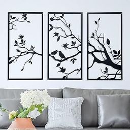 CENTURION CRAFT Stylish Birds on Branches & Leaves Metal Wall Art Decor | Wall Hanging Art | Wall Decor Item | Abstract Wall for Living Room, Home, Office, Garden (Set of 3) (Size - 40 CM)-image-31