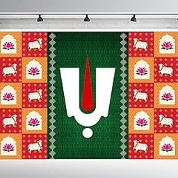 Dhara Creation Shrinathji Tilak Backdrop (5FT-7FT) Backdrop Cloth for Pooja Decoration, Wedding,Satyanarayan Pooja, Traditional Background Curtain Cloth for Festival. (Washable Fabric)-image-23