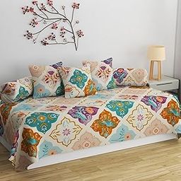 Supersoft 8 Piece Diwan Set 1 Bed Sheet 2 Bolster Cover 5 pcs Cushion Cover (Multicolor)-image-63