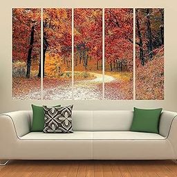 KYARA ARTS Multiple Frames, Beautiful Forest View Nature Wall Painting for Living Room, Bedroom, Office, Hotels, Drawing Room Wooden Framed Digital Painting (50inch x 30inch-32
