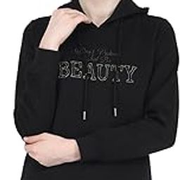 Womens Coton Blnd Black Embroidered Hood Sweatshirt-picture-2
