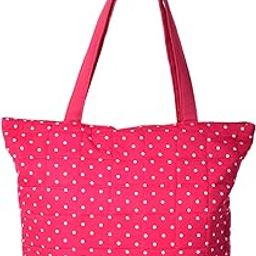 Kuber Industries Multipurposes Dot Printed Cotton Shoulder Bag/Tote Bag/Handbag/Lunch Bag with Carrying Handle (Pink)-50KM01167-image-1
