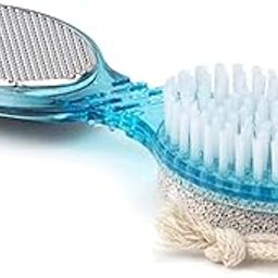 Vitalogy - Foot Pedicure Brush - 4 IN 1 Pumice Stone, Scrubber, Pedicure Foot Cleaner Brush for Feet, Toes, Nails, Cleaning, Bathing, Manicure Paddle Brush & File For Soft Care - Pack of 1 (Blue)-image-82