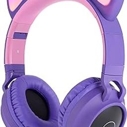 YOYOTUNE Kids Wireless Headphones,Cat Ear Bluetooth On Ear Headphones with LED Light Up,Wireless/Wired Foldable,Kids Teens Adults Headphones Bluetooth for Travel iPad (Purple)-image-54