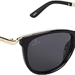 UV Protected Wayfarer/Oval Sunglasses for Women - (Black Lens | Black-Gold Frame | Medium Size | AS1002)-image-3