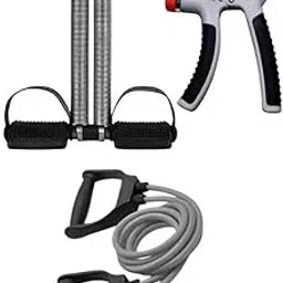 MAGZI- Home Gym Equipment Combo Set | 3 Pack | Double Spring Tummy Trimmer | R Hand Grip | Toning Tube | Exerciser-image-49