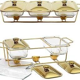 SECRET DESIRE Food Warmers Trays 3 Grid Buffet Food Warmer Pot for Hotel Wedding 1.3L-6