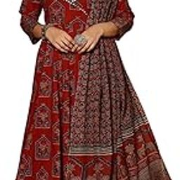 |Women's Red Cotton Printed Flared Kurta with Cotton Pant and Cotton Printed Dupatta Sets | Ethnic Set | Dupatta Set | Suit Set | Kurta Set | Wedding Suit Set-7